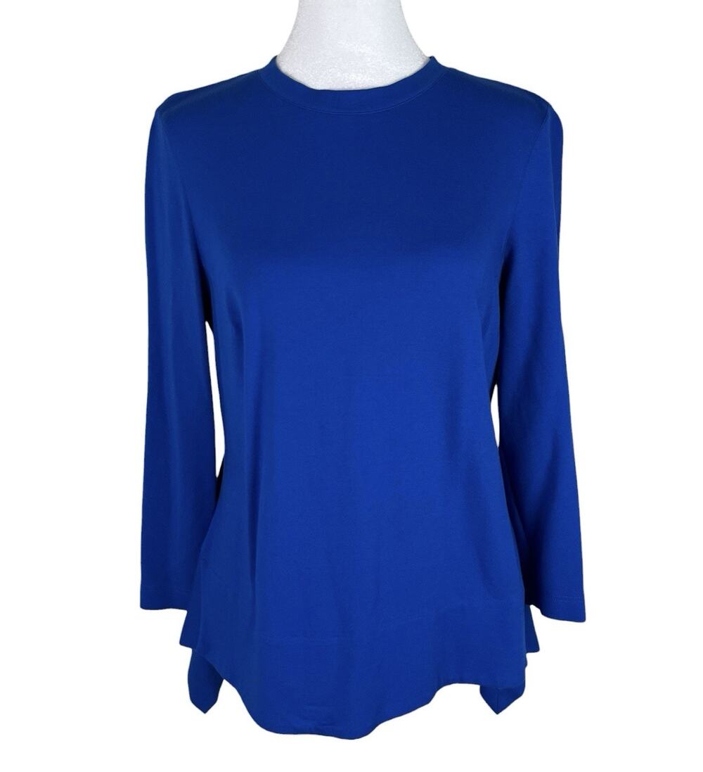 Akris Punto Royal Blue Asymmetrical Stretch Top Minimalist Designer Size 6